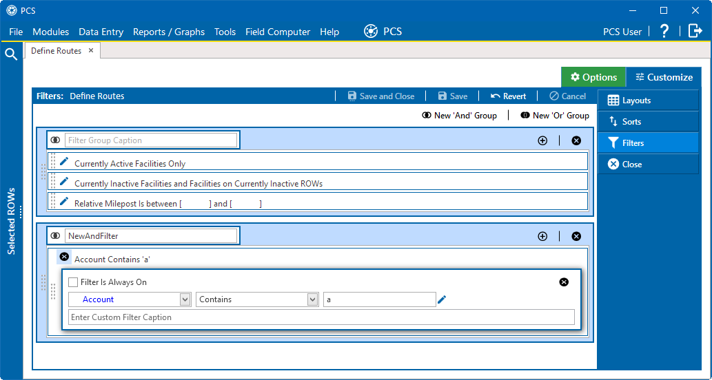 Filter Group's Settings