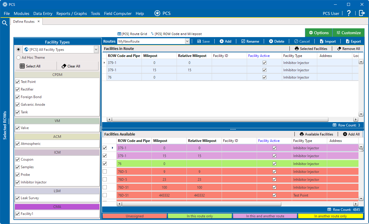 Edit a Route with Facilities for Inspection