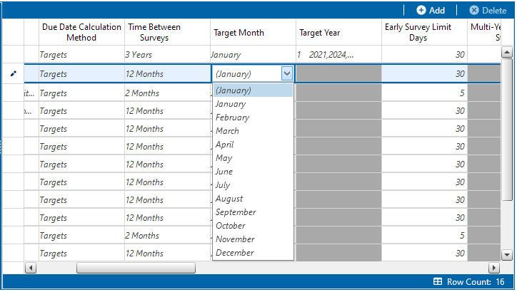 Target Month Drop-down List