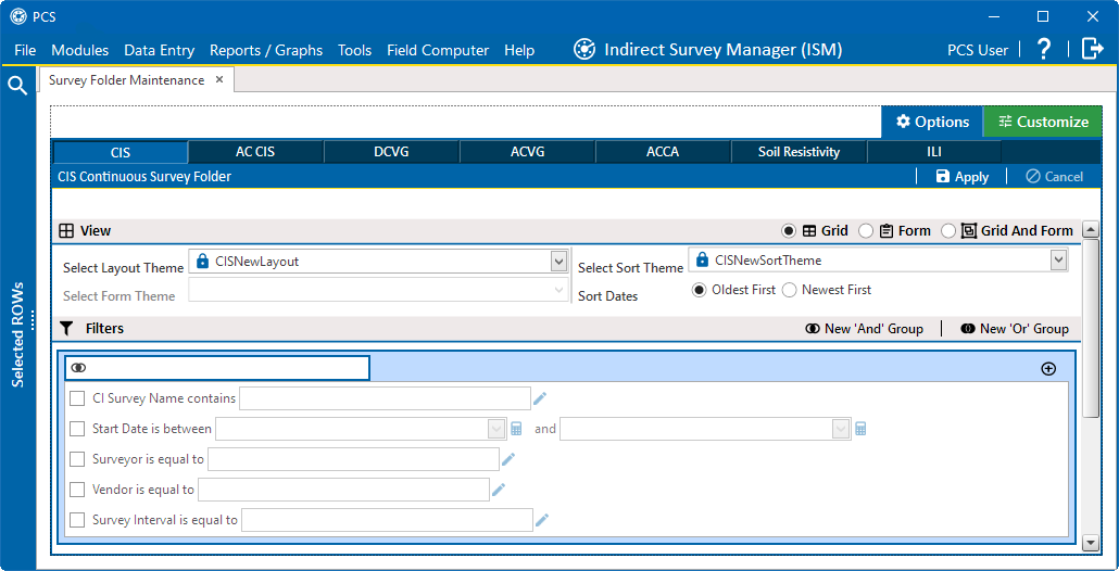 CIS Continuous Survey Folder Window