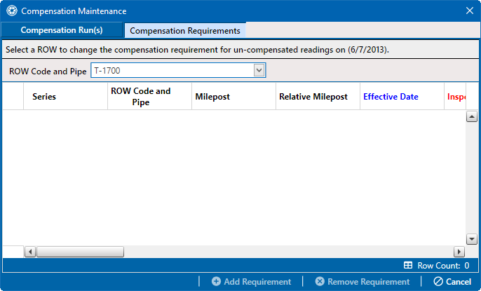 Compensation Maintenance Window - Compensation Requirements Tab